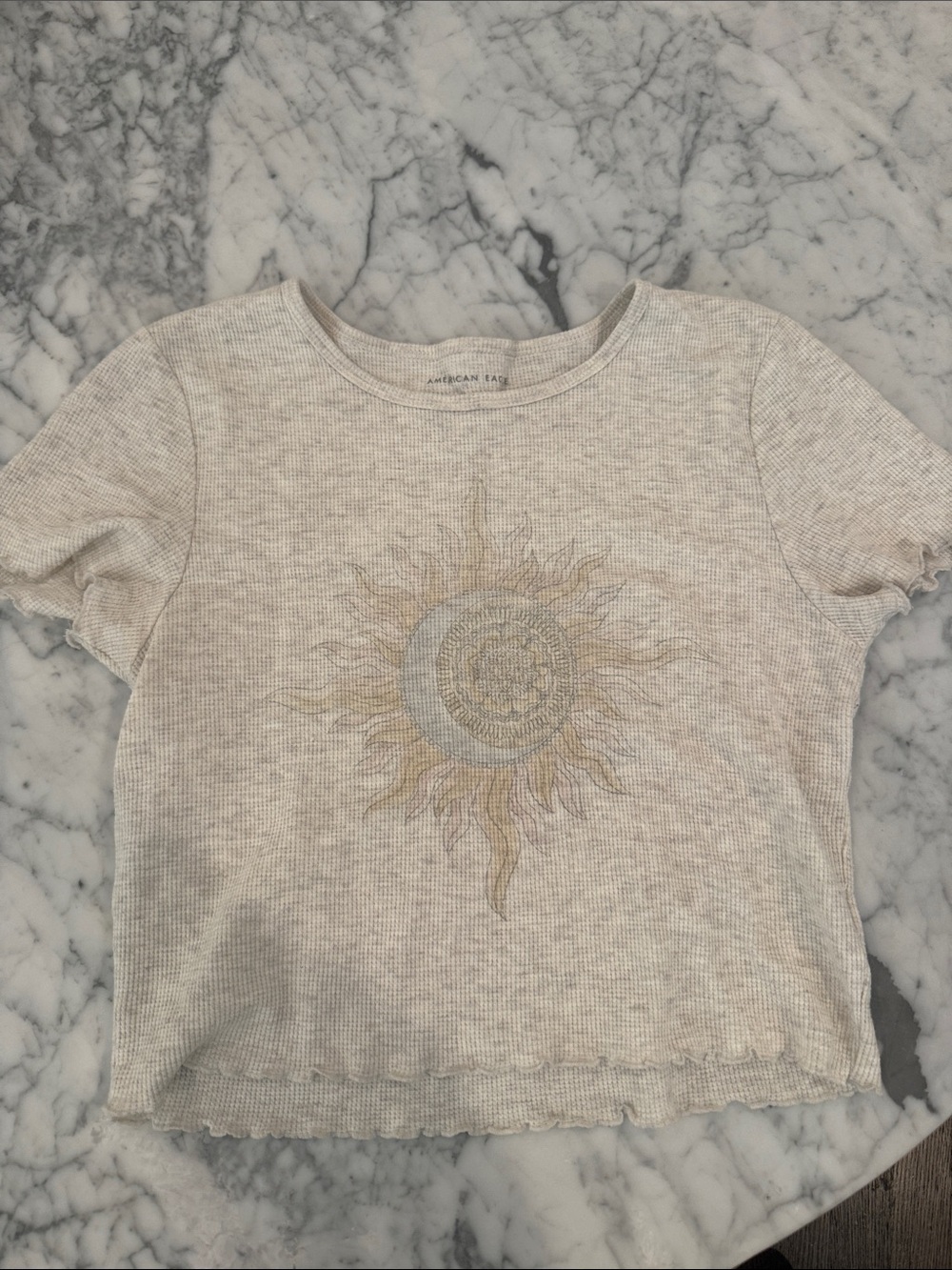 American Eagle Outfitters Beige Ribbed Sun & Moon Tee